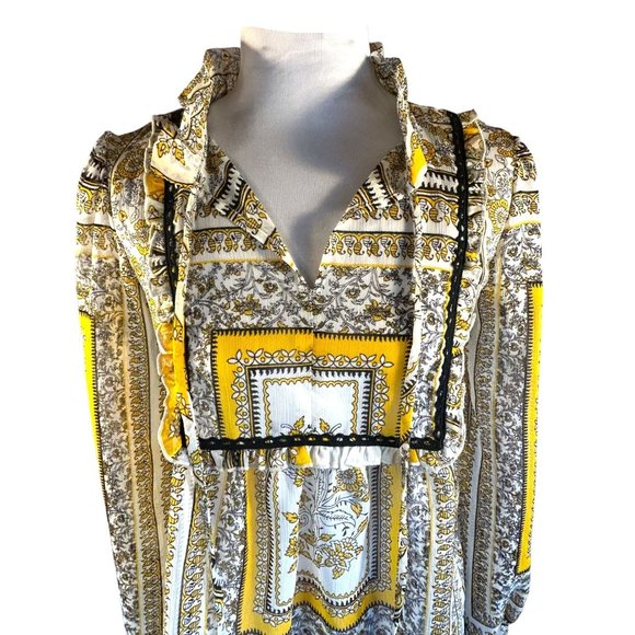 Lily White Shirt Womens Medium Yellow White Peasant Blouse - Picture 2 of 13